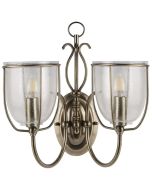 Searchlight Silhouette 6352-2AB klassiek bronzen wandlamp met trekschakelaar en twee armen met gespikkeld komvormige glazen kappen