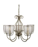 Searchlight Silhouette 6355-5AB klassiek bronzen kroonluchter met vijf armen met komvormige gespikkeld glazen kappen