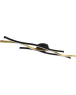 Trio Blaze 641210308 plafondlamp van twee zwarte en een messingkleurige golvende stang met LED strips erin