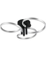 Trio Caruso 648110605 zwarte plafondlamp met drie spotjes naar beneden en drie aluminium kleurige LED cirkels