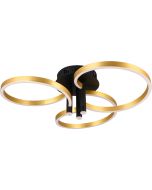 Trio Caruso 648110680 zwarte plafondlamp met drie spotjes naar beneden en drie goud kleurige LED cirkels