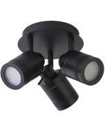 Searchlight Samson mat zwarte ronde badkamer plafondspot met drie spotjes met elk een mat glaasje voor een GU10 lamp