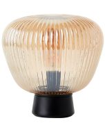 Brilliant Kaizen 80105/86 tafellamp met zwarte lampvoet en amber geribbeld glazen kap