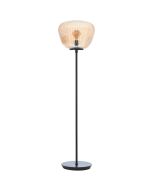 Brilliant Kaizen 80106/86 zwarte vloerlamp met amber geribbeld glazen kap