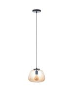 Hanglamp Kaizen 80107/86 zwarte hanglamp met kap van amber geribbeld glas