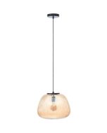 Brilliant Kaizen 80108/86 zwarte hanglamp met kap van amber geribbeld glas