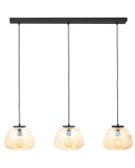 Brilliant Kaizen 80109/86 zwarte hanglamp met drie kappen van amber geribbeld glas