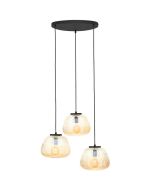 Brilliant Kaizen 80110/86 ronde zwarte plafondkap met drie amber geribbeld glazen kappen