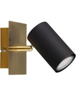 Trio Marley 802400180 wandspotje met goudkleurig vierkante wandplaat en zwart cilindervormig spotje met GU10 lamp