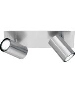 Trio Marley 802400207 staalkleurige spot met rechthoekige plafondplaat en twee cilindervormig spotjes met GU10 lamp