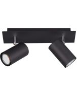 Trio Marley 802400232 mat zwarte spot met rechthoekige plafondplaat en twee cilindervormig spotjes met GU10 lamp
