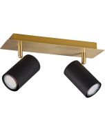 Trio Marley 802400280 spot met goudkleurige rechthoekige plafondplaat en twee zwart cilindervormig spotjes met GU10 lamp