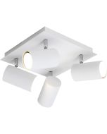 Trio Marley 802400401 mat witte spot met vierkante plafondplaat en vier cilindervormige spotjes met GU10 lamp