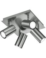 Trio Marley 802400407 staalkleurige spot met vierkante plafondplaat en vier cilindervormige spotjes met GU10 lamp