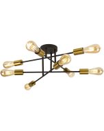 Searchlight Armstrong zwarte plafondlamp met vier stangen en acht messing fittingen met elk een edison lamp