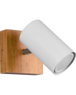 Trio Marley 812400131 spotje met vierkante houten wandplaat en wit cilindervormig spotje met GU10 lamp