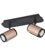 Trio Gillan 814500265 spot met zwarte rechthoekige plafondbalk en twee zwart met koffiebruine spotjes met GU10 lampje