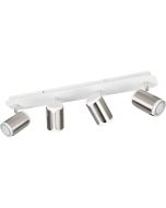 Trio Gillan 814500407 spot met witte rechthoekige plafondbalk en vier wit met staalkleurige spotjes met GU10 lampje