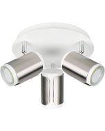 Trio Gillan 814530307 spot met witte ronde plafondplaat en drie wit met staalkleurige spotjes met GU10 lampje