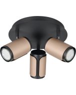 Trio Gillan 814530365 spot met zwarte ronde plafondplaat en drie zwart met koffiebruine spotjes met GU10 lampje