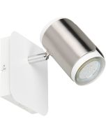 Trio Gillan 814570107 spot met wit vierkante wandplaat, schakelaar en wit met staalkleurig spotje met GU10 lampje