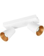 Trio Sharp 817100231 witte spot met rechthoekige plafondplaat en twee kegelvormige spotjes met verdiepte GU10 lamp en goudkleurige binnenzijde