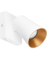 Trio Sharp 817170131 witte spot met vierkant wandplaatje en kegelvormig spotje met verdiepte GU10 lamp en goudkleurige binnenzijde