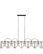 Searchlight Anthea zwarte hanglamp van 110cm lang van staaldraad met koperen lamphouders