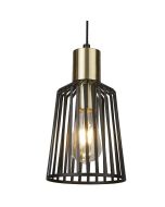 Searchlight Bird Cage 9412BK zwarte hanglamp met messing details