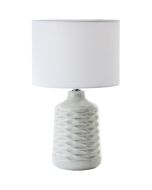 Brilliant Ilysa 94569/22 grijs geribbelde tafellamp van keramiek met wit ronde kap van textiel