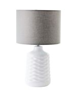 Brilliant Ilysa 94569/70 wit geribbelde tafellamp van keramiek met grijze ronde kap van textiel