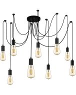 Searchlight Squiggle hanglamp met zwarte plafondplaat en negen fittingen met edison lamp en aparte plafondkabelbevestiging voor een sierlijk effect