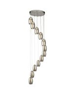 Searchlight Cyclone hanglamp met een diameter van 52cm, een chromen plafondplaat en twaalf pendels met rookglazen kappen met een tornadovormig element erin