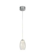 Searchlight Cyclone hanglamp met een diameter van 12cm, een chromen plafondplaat en een pendel met helderglazen kap met een tornadovormig element erin