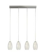 Searchlight Cyclone hanglamp van 75,5cm lang met een chromen plafondbalk en vier pendels met elk een helder glazen kap met een tornadovormig element erin
