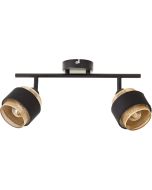 Brilliant Grove 99301/86 zwarte spot met twee spotjes met dubbele kap van zwart textiel en daarbinnen goudkleurig metaalgaas