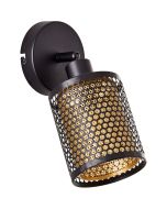 Brilliant Cheval 99994/86 zwarte wandspot met zwarte buitenkap van metaal met open honinggraat motief en goud kleurige binnenkap van gaas