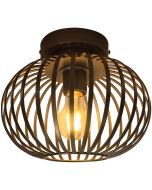 Freelight Aglio brons-goud kleurige plafondlamp van 25cm in diameter met open kap van dunne reepjes metaal en st64 edison lamp