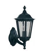 klassiek zwarte wandlamp van 43 cm hoog met staande lantaarn met zes ruitjes