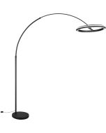 Trio Amador zwarte booglamp met een uitval van 65 tot 165 cm met een cirkelvormige kap met twee LED randen