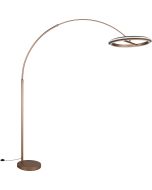 Trio Amador staal kleurige booglamp met een uitval van 65 tot 165 cm met een cirkelvormige kap met twee LED randen