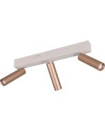 Trio Ambala 849210365 spot met drie koffiebruine cilindervormige dunne spotjes met zandkleurig bevestigingsbalkje met schakelaar om de lichtkleur in te stellen