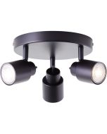 zwarte rond plafondspot Andres met een diameter van 19 cm en drie spotjes