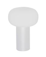 Konstsmide Antibes wit aluminium tafellamp voor buiten met wit glazen kap van 25 cm hoog.