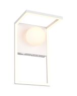 Trio Arola witte wandlamp met metalen frame met LED rand en een wit glazen bol aan een metalen wandplaat met schakelaar en DIP schakelaar