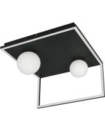 Trio Arola witte wandlamp met metalen frame met LED rand en een wit glazen bol aan een metalen wandplaat met schakelaar en DIP schakelaar