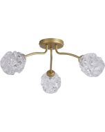 Searchlight Astral 11523-3GO goudkleurige plafondlamp met drie armen met elk een glazen kap met structuur