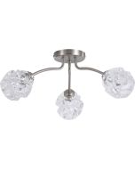 Searchlight Astral 11523-3SN staalkleurige plafondlamp met drie armen met elk een glazen kap met structuur