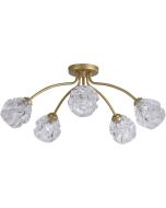 Searchlight Astral 11525-5GO goudkleurige plafondlamp met vijf armen met elk een glazen kap met structuur
