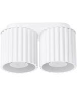 Sollux Aura witte plafondlamp van 21 cm breed met twee geribbeld cilindervormige kappen naast elkaar met elk een GU10 lamp
